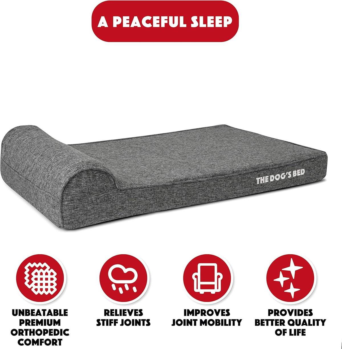 The Dog’s Bed Orthopedic Headrest Dog Bed XL Grey Linen 46x28, Memory Foam, Pain Relief for Arthritis, Hip & Elbow Dysplasia, Post Surgery, Lameness, Veterinary Approved, Waterproof Washable Cover