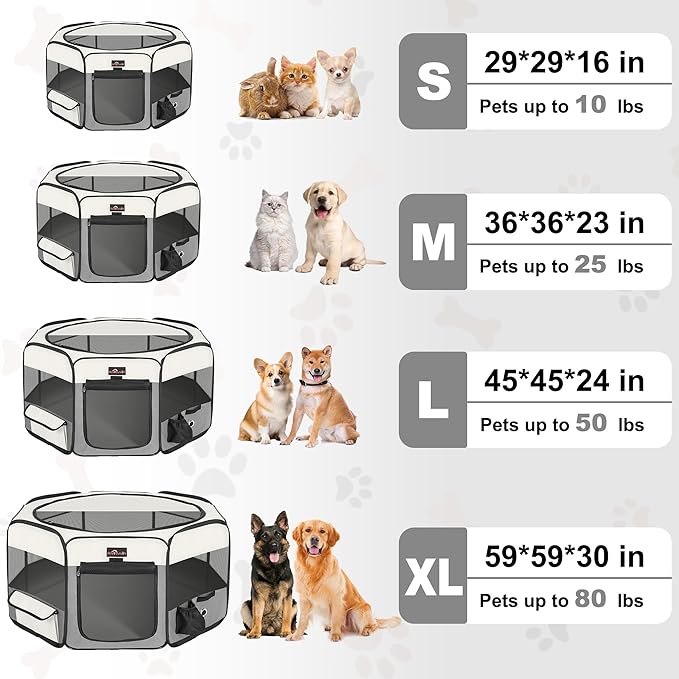Aivituvin Dog Playpen Foldable Waterproof Pet Play Pens for Cat, Puppies, Rabbits, Chickens, Durable Portable Pet Tent for Travel Camping Indoor/Outdoor Grey XL