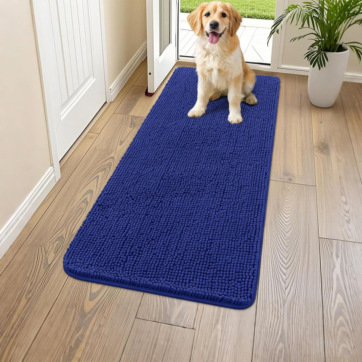 Smiry Dog Door Mat for Muddy Paws 59x24, Absorbs Moisture and Dirt Doormat, Non-Slip Washable Quick Dry Chenille Front Door Mat Indoor Entrance, Entryway Carpet for Inside Floor, Navy Blue