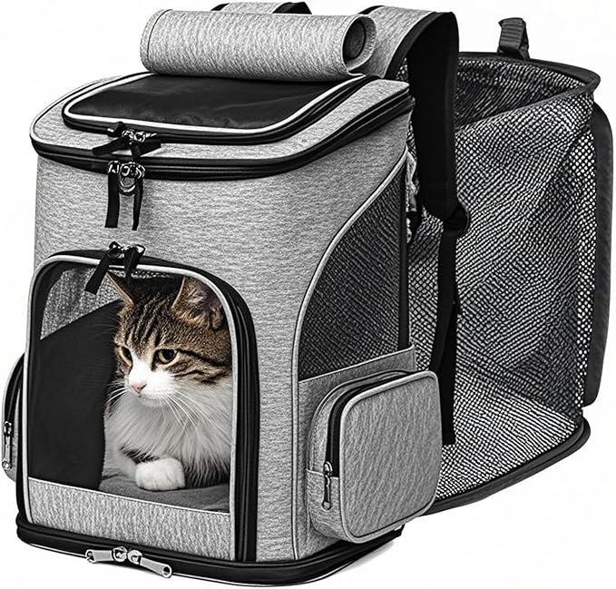 Expandable Cat Backpack Carrier – Airline Approved Pet Carrier for Small Cats Dogs Up to 17 Lbs, Travel Backpack with Breathable Mesh for Outdoor Camping Hiking