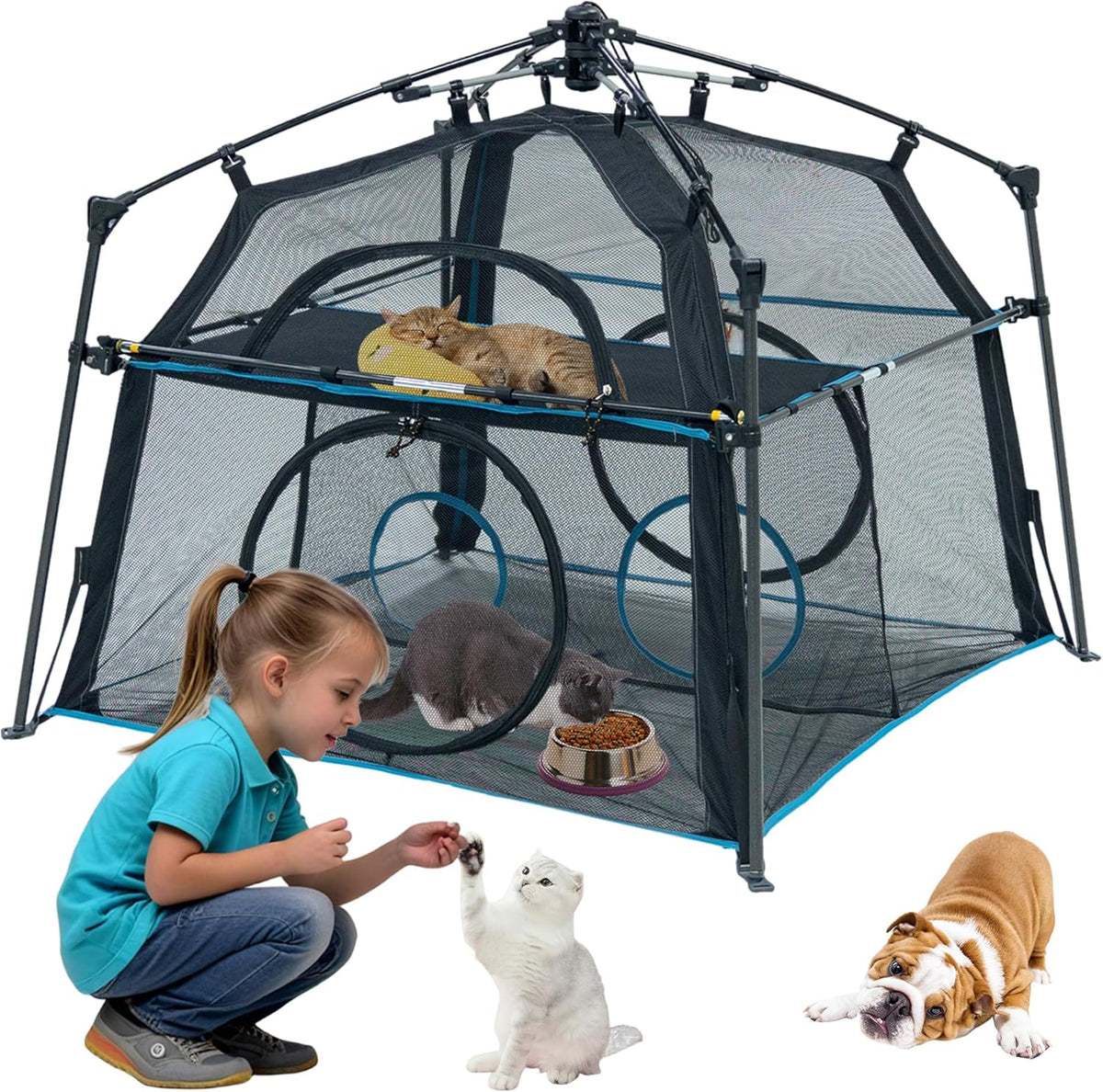 Cat Enclosure and Cat Tower Tent with Two Styles of canopiesfor Indoor and Outdoor,X-Large Outdoor Catio, Cat Tent,Portable and Foldable,Two Doors Design can Assemble More Shapes (Patented)
