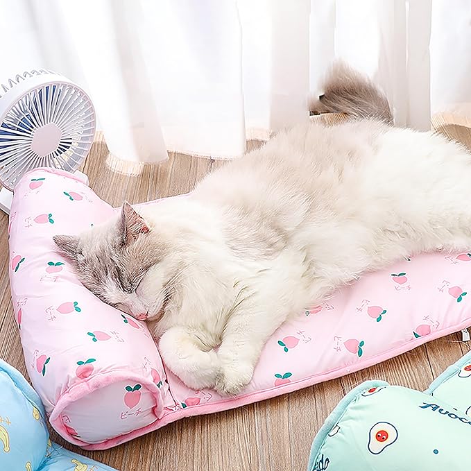 PUMYPOREITY Cooling Dog Bed, Pet Cooling Mat with Pillow, Ice Silk Cooling Dog Blanket, Self Cooling Pad for Cat,Dog, Washable Summer Pet Mat for Kennel, Crates, Sofa, Floor, Green, S