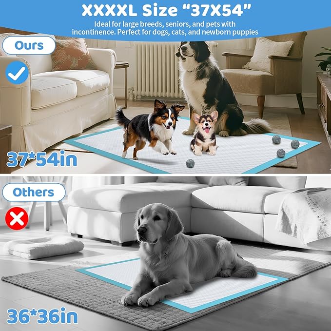 Gimars XXXL Extra Thick 130g Dog Pee Pads 37"x54" – 30 Count, 6-Layer Leak-Proof Puppy Training Pads for Large, Senior, Puppy Dogs, Cats, Rabbits – Indoor, Outdoor, Travel & Crate Use