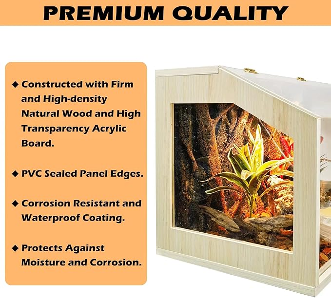 Prolee 68 Gallon Reptile Terrarium Tank Large 48 Inch Lizard Tank Bearded Dragon Tank with Roof Door, Snake Tank with Built-in Lamp Fixture and Switch, Side Windows, 48 Inch