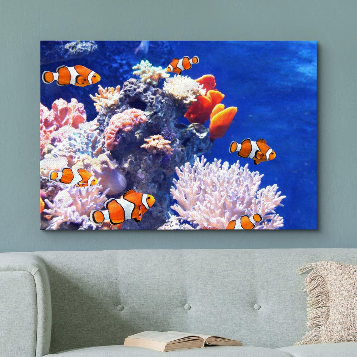 wall26 Canvas Print Wall Art Clownfish Underwater Tropical Coral Reef Nature Animals Photography Realism Rustic Scenic Landscape Wilderness Earth Colorful for Living Room, Bedroom, Office - 24"x36"