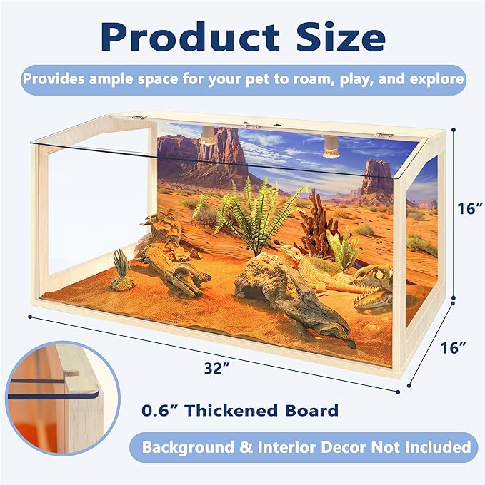 PROLEE Bearded Dragon Tank,Lizard Tank with Clear Tempered Glass Roof,Anti-Scratch Reptile Enclosure, Snake Tank and Reptile Tank,Built-in Light Fixtures with Switch (34 Gallon)