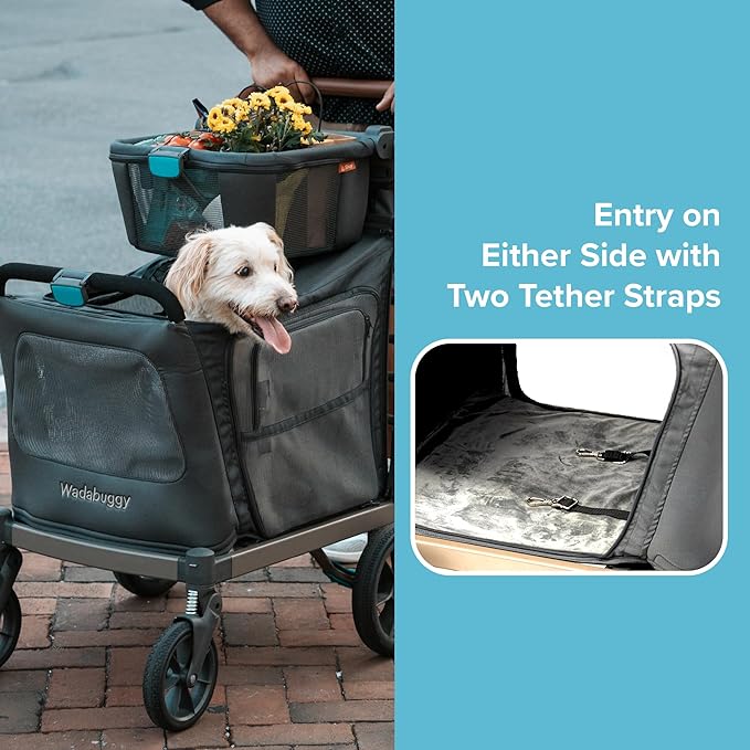 Pet XL Foldable Cart - Adjustable & Portable Pet Stroller with Caddy, Shopping Basket, Foam Filled Rubber Wheels & Storage - Carriage for Small & Medium Dogs, Cats Under 75 lbs