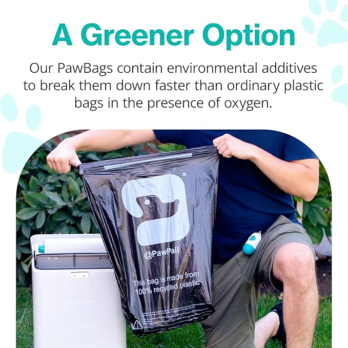 PawPail Trash Can Liners, Dog Poop Disposal Bags, 100% Recycled Plastic, Floral Scented, for PawPail Pet Waste Station, Cat Litter Box, or Outdoor Trash Can | 1 Roll of 20 Large Size Bags