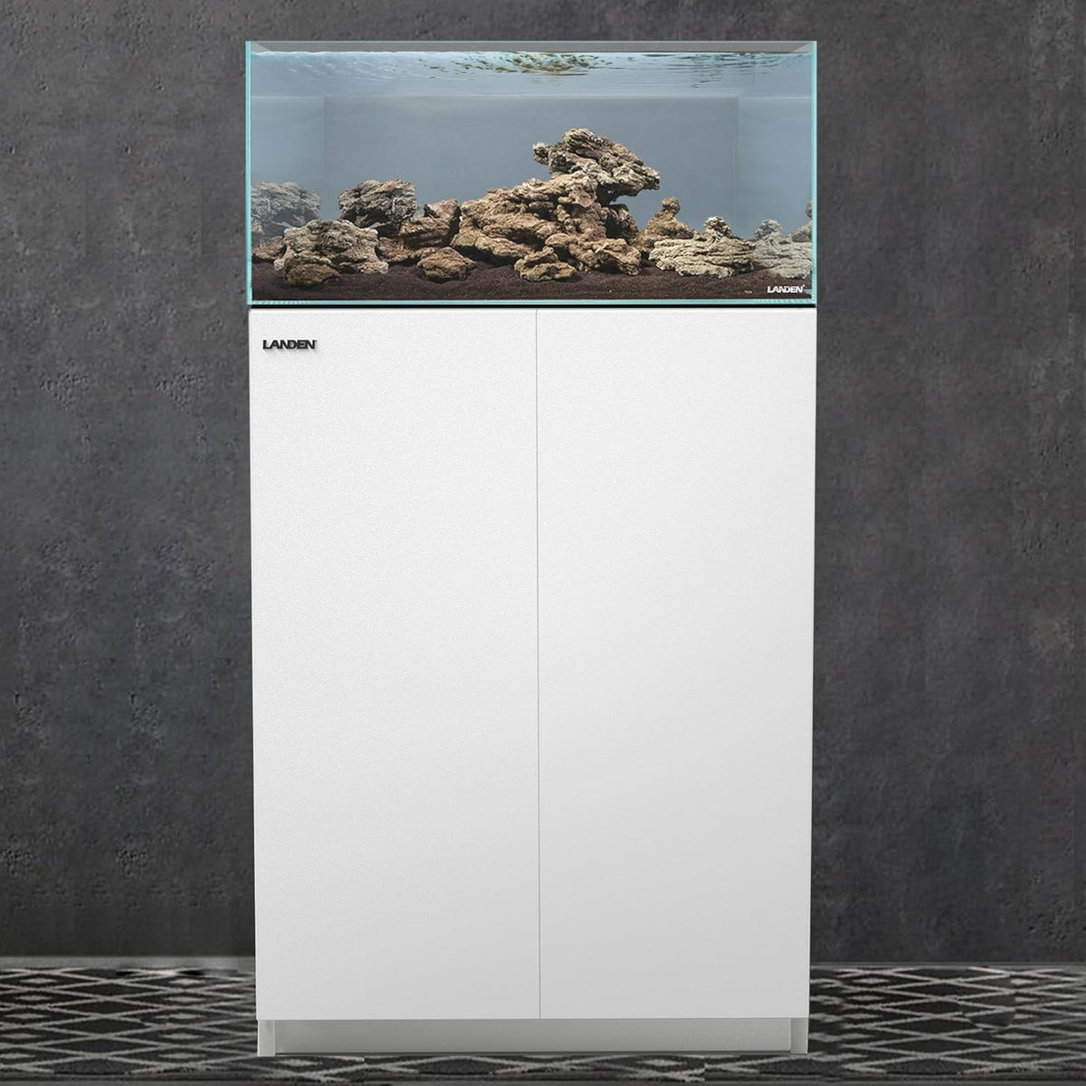 LANDEN Aquarium Wooden Stand and Cabinet for up to 16 Gal Tank, Fish Reptile Sea Salt WaterTank Stand, Nano Foam Leveling Mat Included, W23.6xD11.8xH31.5 in, Wooden Matte White Painted(Stand Only)