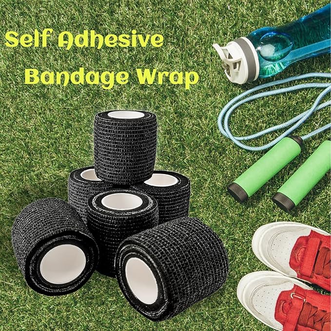 24 Rolls Black Elastic Self Adhesive Bandage Wrap, Breathable Flexible Fabric Non Woven Cohesive Bandage, Ankle Sprains Swelling Medical First Aid Sports Athletic Tape, Dogs Pet Vet Wrap 2 in
