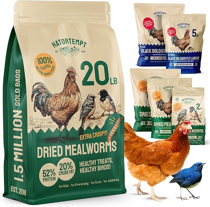 Hatortempt Dried Mealworm Bird Food - 20 Lb Bulk Pack - High Protein Poultry & Chicken Feed - Duck Food & Wild Bird Feed & Quail Treats