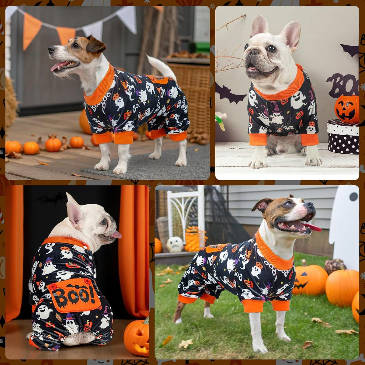 BEAUTYZOO Dog Halloween Pajamas Large Sized Dog, Fleece Funny Ghost Pumpkin Costumes for Dogs, Soft Stretchable Doggy Onesie with Feet, Pet Apparel Clothes for Large Dogs Boy Girl, Black L