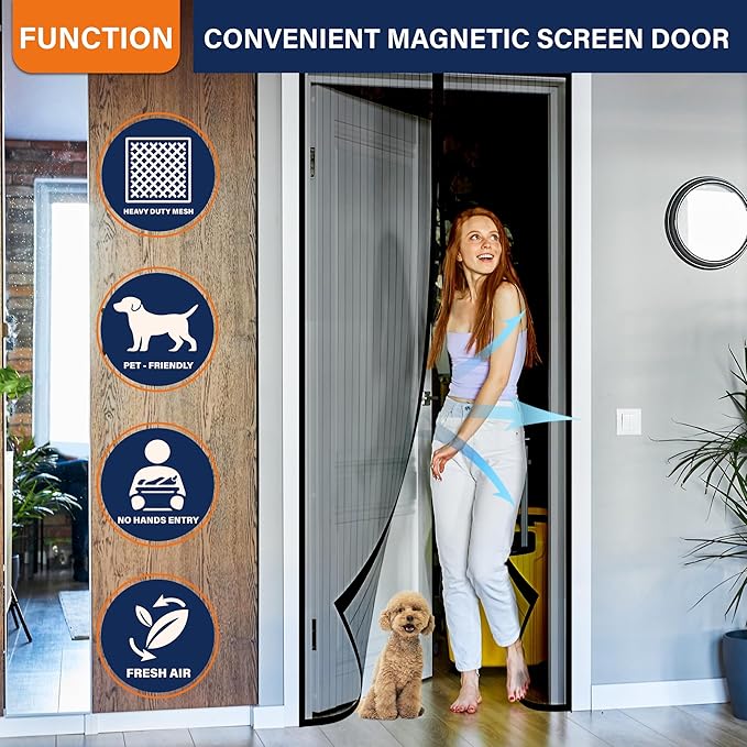 Magnetic Screen Door,Screen Door Mesh,Keep Bugs Out, Easy Install Works with Front Doors, Sliding Doors,Fit Door Size 32 x 78 Inches