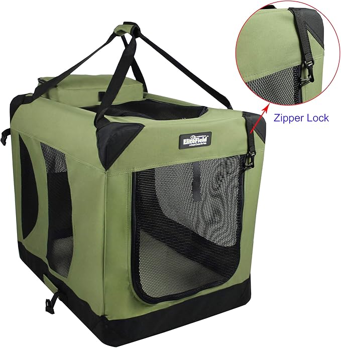 EliteField 3-Door Folding Soft Dog Crate with Carrying Bag and Fleece Bed (2 Year Warranty), Indoor & Outdoor Pet Home (42" L x 28" W x 32" H, Sage Green)