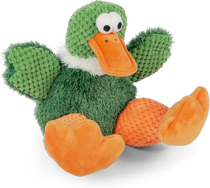 goDog Checkers Sitting Duck Squeaky Plush Dog Toy, Chew Guard Technology - Green, Large