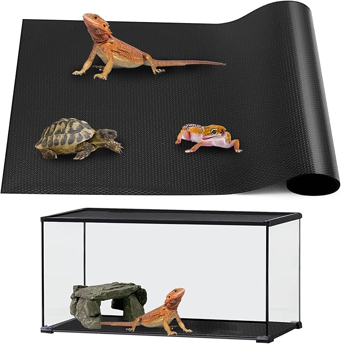 Bearded Dragon Tank Accessories, Reptile Mat, Reptile Terrarium Substrate Liner for Leopard Gecko, Lizard, Snake, Tortoise, Iguana Non-Adhesive Reptile Flooring (18"x36" Black)