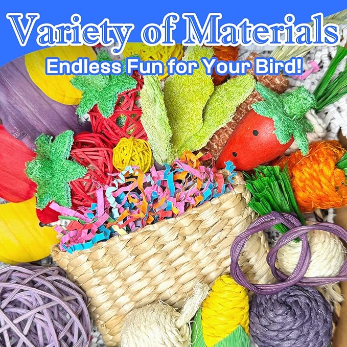 Colorful Bird Foraging & Parrot Shredding Toys Box - Safe Fruit & Vegetable Bird Toys, Perfect for Parakeets, Cockatiels, and Small to Medium Birds