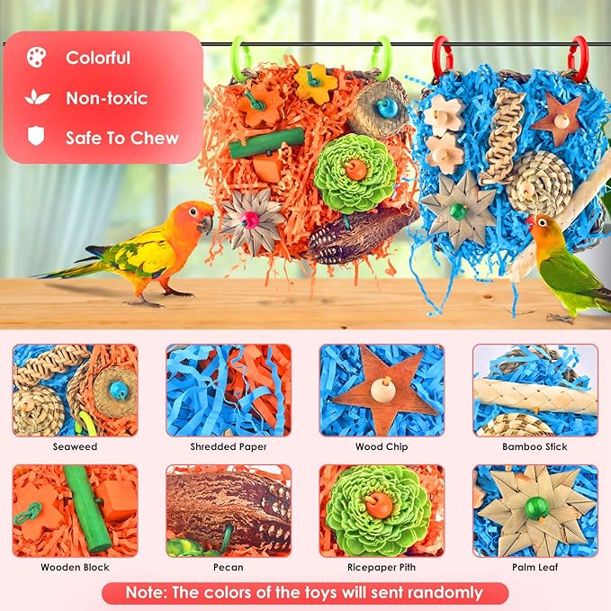 KATUMO Bird Toys, 2 Pack Bird Grass Mat Foraging Wall Toys Parrot Shredder Toys for Parakeet, Cockatiel, Conure, Lovebird, Budgie, Small to Medium Birds