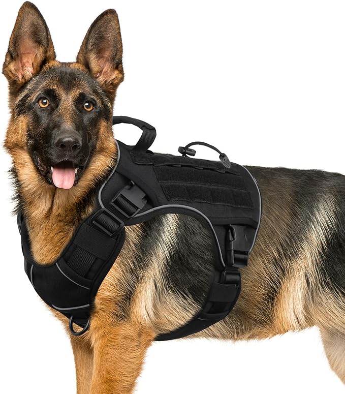 WINGOIN Black Tactical Dog Harness for Large Dogs, Heavy Duty No Pull Dog Harness with Handle, Adjustable Reflective Military K9 Big Pet Vest for Husky, Doberman, Walking, Training, Hunting (XL)
