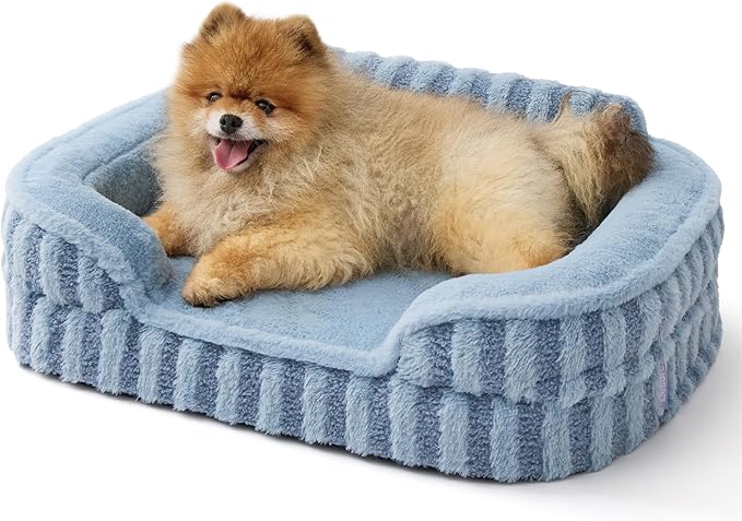 LE SURE Cute Dog Bed for Small Dogs, Orthopedic Waterproof Small Pet Beds with Sides, Non-Slip Bottom and Egg-Crate Foam Puppy Couch Sofa with Washable Removable Cover, Blue