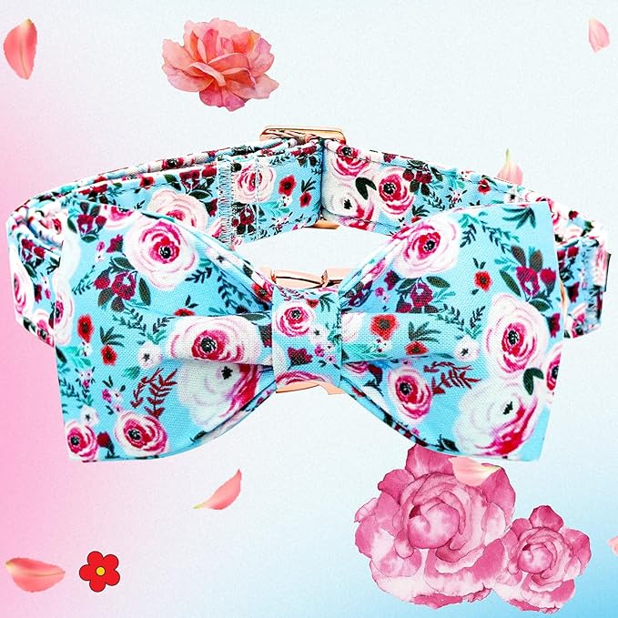 Elegant little tail Dog Collar, Rose Print Pet Collar Summer Dog Collar Durable Metal Buckle Dog Collars Cotton Pet Adjustable Dog Collars for X-Small Dogs