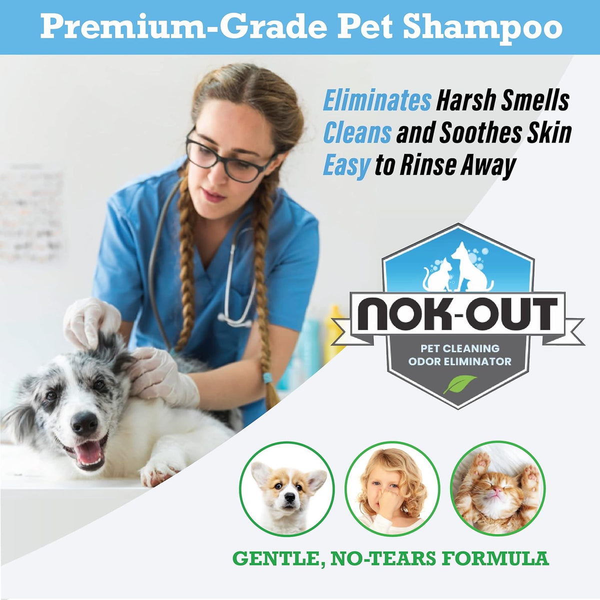 NOK OUT Premium Grade Pet Shampoo for Dogs and Cats, Veterinary Strength and Odor Eliminator Formula, Made in the USA, 20 Ounce Bottle, 2-Pack