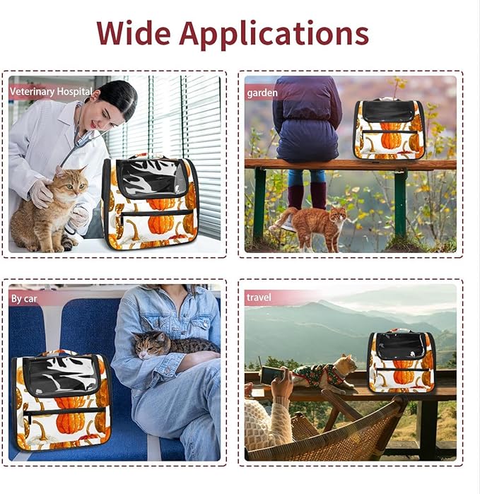 Bright Pumpkins on White Background 3 Cat Backpack Carrier, Large Pet Backpack for Medium Small Dog Cat Puppy Kitty Bunny