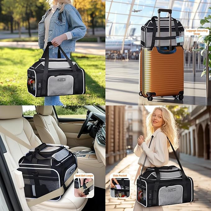 Petskd Top-Expandable Pet Carrier 19x13x9 Inches Southwest Allegiant Airlines Approved, Soft-Sided Carrier for Small Dog Under 12 lbs and Large Cat Under 15 lbs(Black)