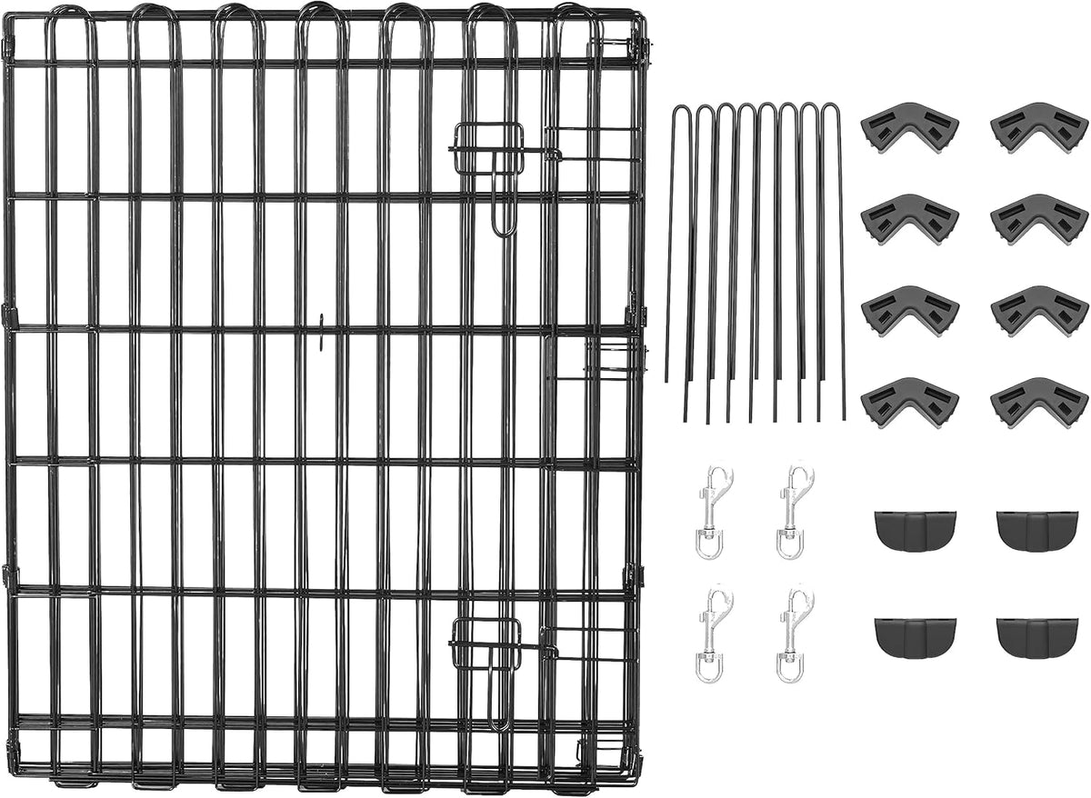 Amazon Basics Foldable Octagonal Metal Exercise Dog Playpen - Indoor/Outdoor, Single Door, Small (8 Panels, 24 x 30), Easy to assemble and store, 30" - Small, , Black