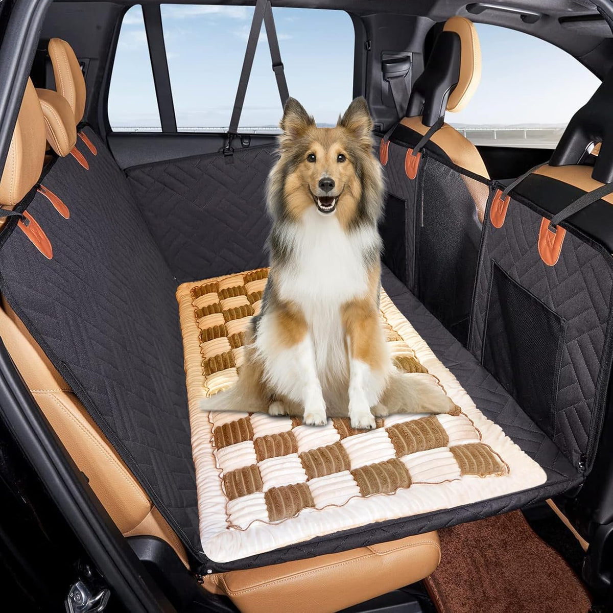 VClife Dog Bed Mat for Car Backseat Extender, Anti Slip Plaid Pet Bed Mat for Car Backseat Extender, Furry Dog Sofa Couch Cover, Washable Travel Dogs Bed for Cars, SUV, Small Truck, 51"×23.6"