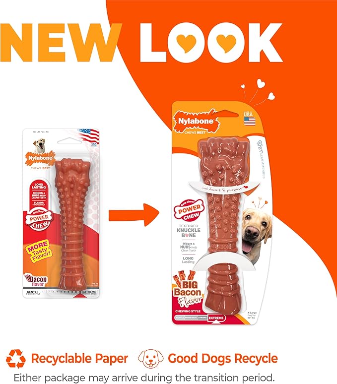 Nylabone Textured Knuckle Bone Power Chew Toy for Dogs, Durable & Tough Dog Toys for Aggressive Chewers, Bacon Flavor, X-Large - 50+ lbs, 1 Count
