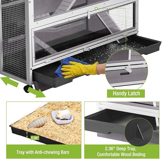 GUTINNEEN Guinea Pig Cages - Metal Iron Frame, Hamster Cage with Chew-Proof Aluminum Edges, Movable Small Animal Hideout with Leak-Proof Tray, White