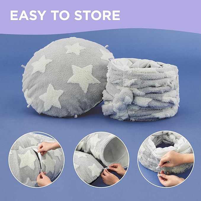 Lesure Cat Tunnel Bed for Indoor Cats - Cute Cat Donut Tunnel Toys for Small Large Cats with Washable Circle Cushion, Round Pet Peekaboo Cave Toy for Kitten/Puppy/Rabbit, Standard Galaxy Grey