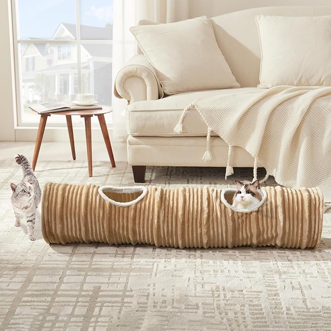 Cat Tunnel for Indoor Cats,Cats Toys Collapsible Tunnel Straight Tube with a Fun Ball and 2 Holes,Cat Play Tunnels,for Rabbits, Ferrets, Puppies & Small Pets,Diameter 9.8 Inch