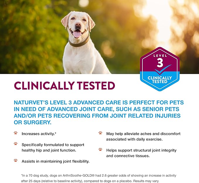 NaturVet – ArthriSoothe-GOLD – Level 3 Advanced Joint Care | Clinically Tested to Support Connective Tissue, Cartilage Health & Joint Movement | Enhanced with Glucosamine, MSM, Chondroitin & Green Lipped Mussel | For Dogs & Cats | 90 Chewable Tablets