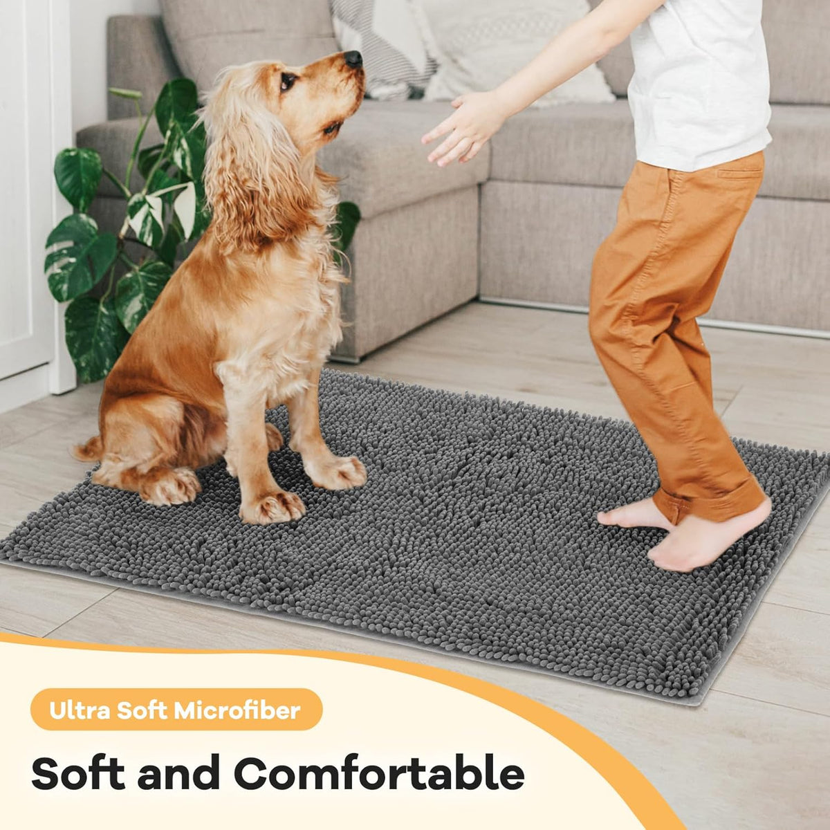 Absorbent Dog Door Mat for Muddy Paws, 72" x 48" Chenille Indoor Mats for Entryway, Trap Dirt Front Door Mat Indoor Entrance Washable Non Slip Soft