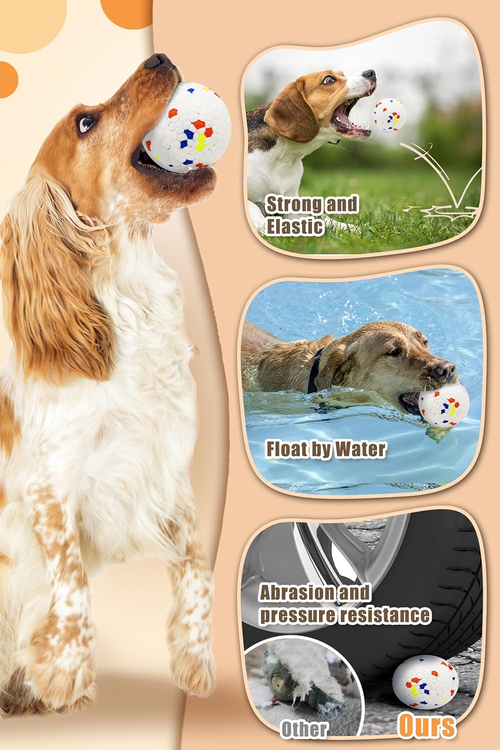 Upgrade Indestructible Dog Tennis Balls, Durable Bouncy Dog Toys for Aggressive Chewers, Teething & Fetch Game (4 White)