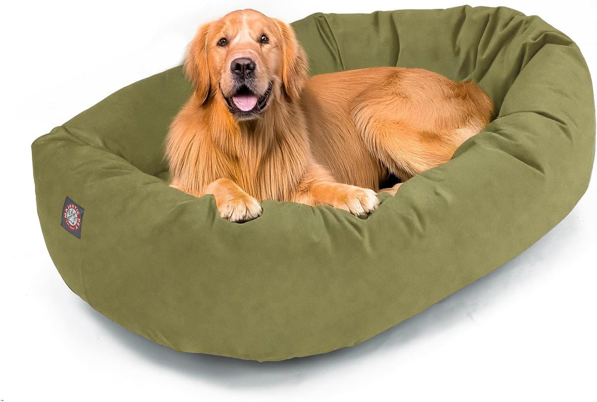 Majestic Pet 40 Inch Suede Shredded Memory Foam Mix Calming Large Dog Bed Washable 40 x 29 x 9 (Inch) - Cozy Soft Round Donut Dog Bed with Spine for Head Support - Pet Bed Sage