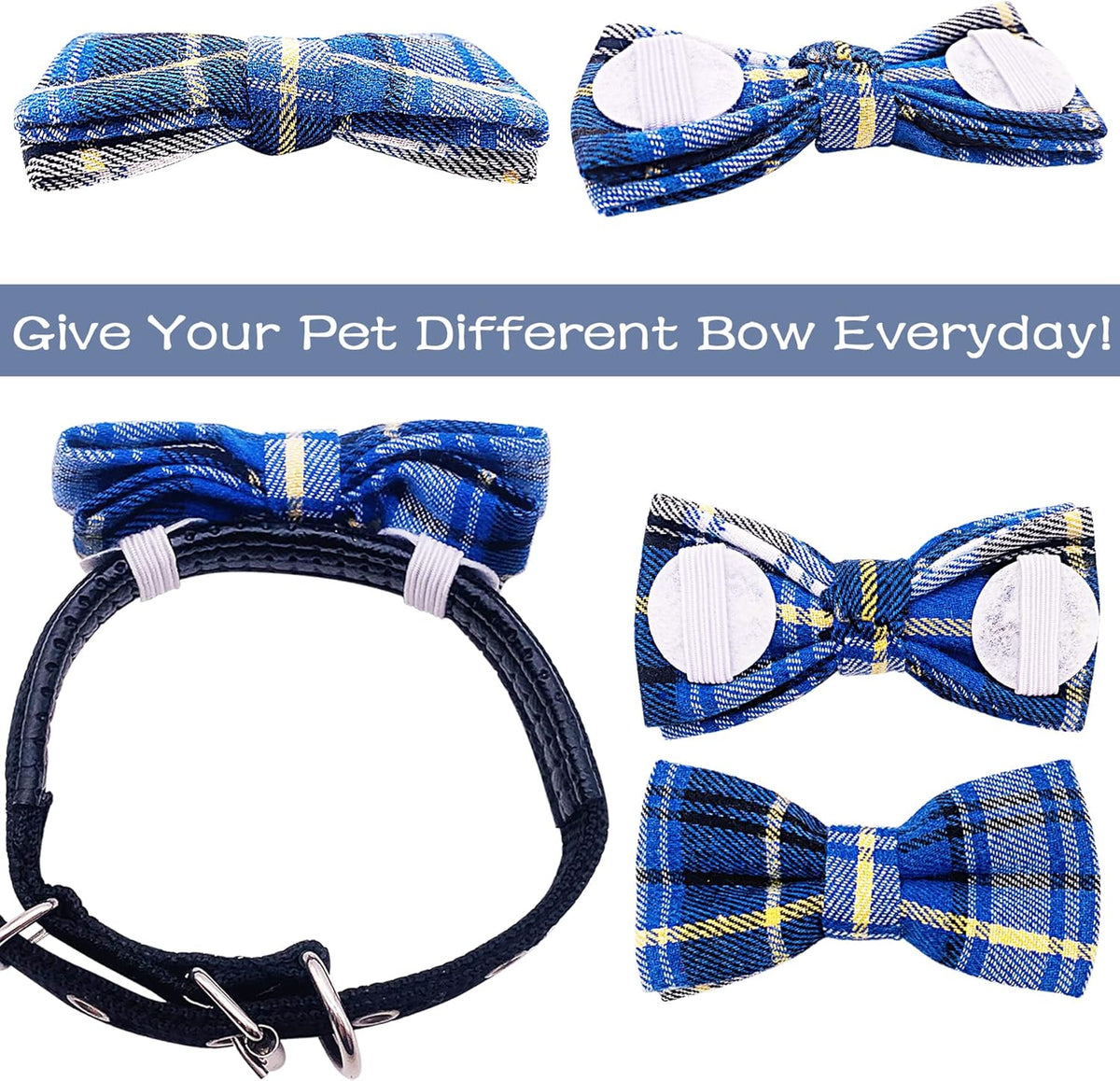 PET SHOW 8pcs Plaid Small Dogs Collar Bow Ties Puppies Cats Collar Charms Accessories Slides Attachment Bowties for Birthday Wedding Parties Assorted