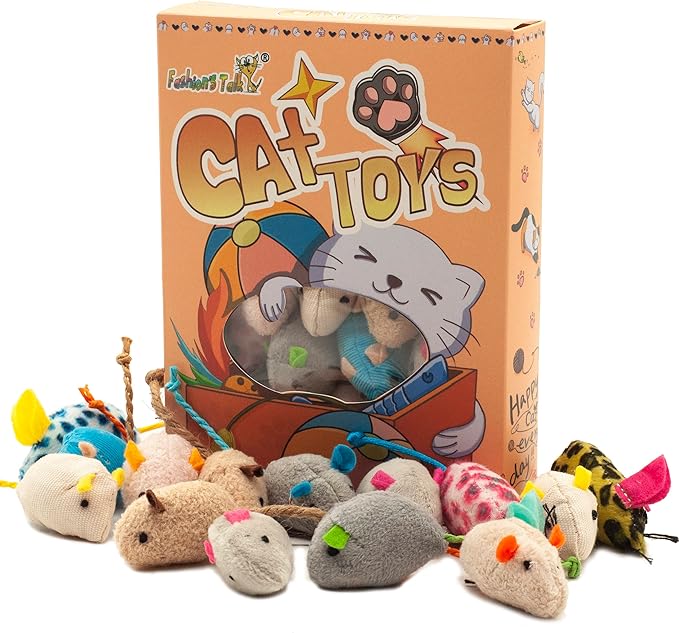 Fashion's Talk Mouse Cat Toys Soft Plush Catnip Mice Assorted Style Variety Pack 32 Count