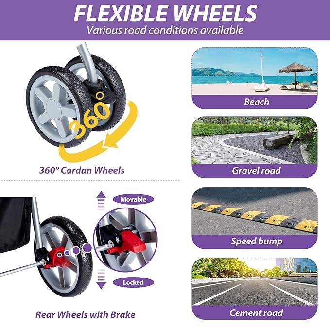 4 Wheels Pet Stroller for Small Medium Dogs Cats 10-33 lbs, Foldable Dog and Cat Stroller with Cup Holder & Storage Basket & Breathable Mesh, Pet Strolling Cart for All-Season, Purple