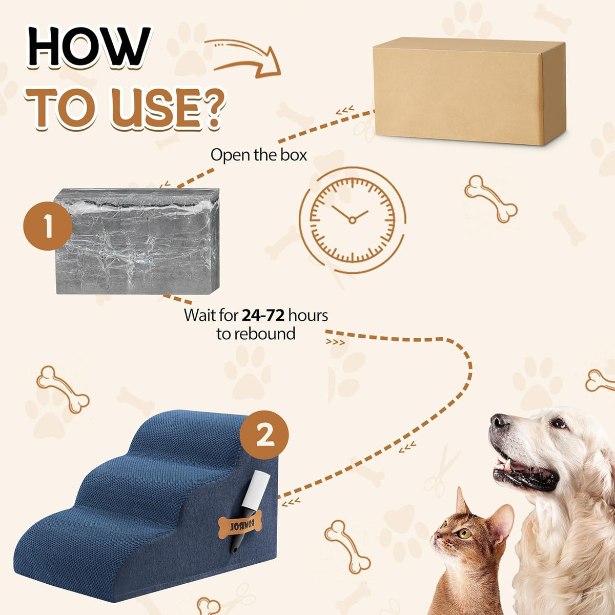 Romrol Dog Stairs Ramp for Beds Couches, Extra Wide Pet Steps with Durable Non-Slip Waterproof Fabric Cover, Dog Slope Stairs for Small Dogs and Cats or Pets Friendly, 3-Tiers, 13 Inch,Dusty Blue
