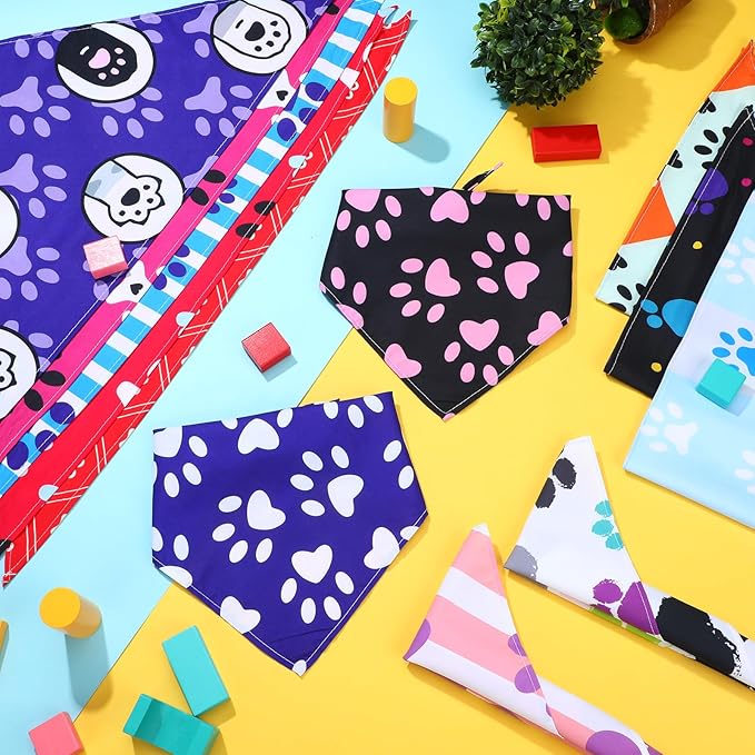 100 Pcs Paw Dog Bandanas Bulk Pet Bibs Colorful Triangle Scarf Paw Pattern Pet Bandanas for Medium Large Dogs Holiday Summer Birthday Costume Decor