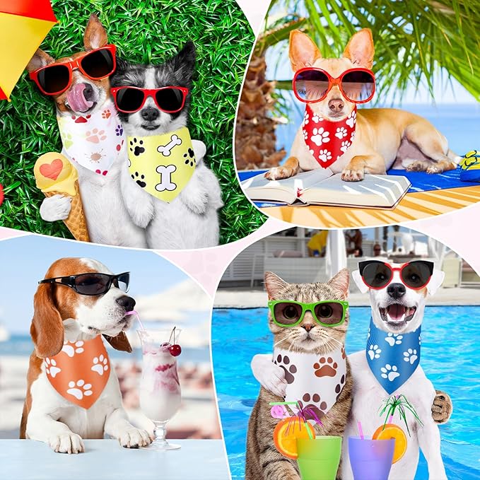 Abbylike 50 Pcs Paw Print Dog Bandanas Bulk Cute Footprint Bandanas for Dogs Triangle Kerchief Bib Scarf for Pets Halloween Party Costume Photo Props Daily Accessories Pet Shops (19.7 x 13.8 x 13.8)