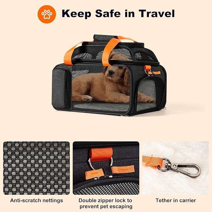 17x12.5x8.5 TSA Approved Expandable pet Carrier for Extra-Small Dog Under 6 lbs,Small-Medium cat Under 8 lbs,for jetblue and Other Airlines only Have 8.5'' Height Space underseat