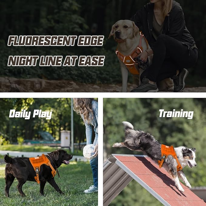 AUROTH Tactical Dog Harness for Large Dogs No Pull Adjustable Pet Harness Reflective K9 Working Training Easy Control Pet Vest Military Service Dog Harnesses Orange XL