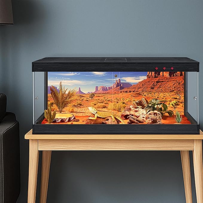 Royxen Tempered Glass Reptile Enclosure,Reptile Tank with Wooden Mesh Top and Lockable Design,79 Gallon Bearded Dragon Tank for Lizard Gecko Tortoise Snake Habitat,48" x 20" x 20",Black