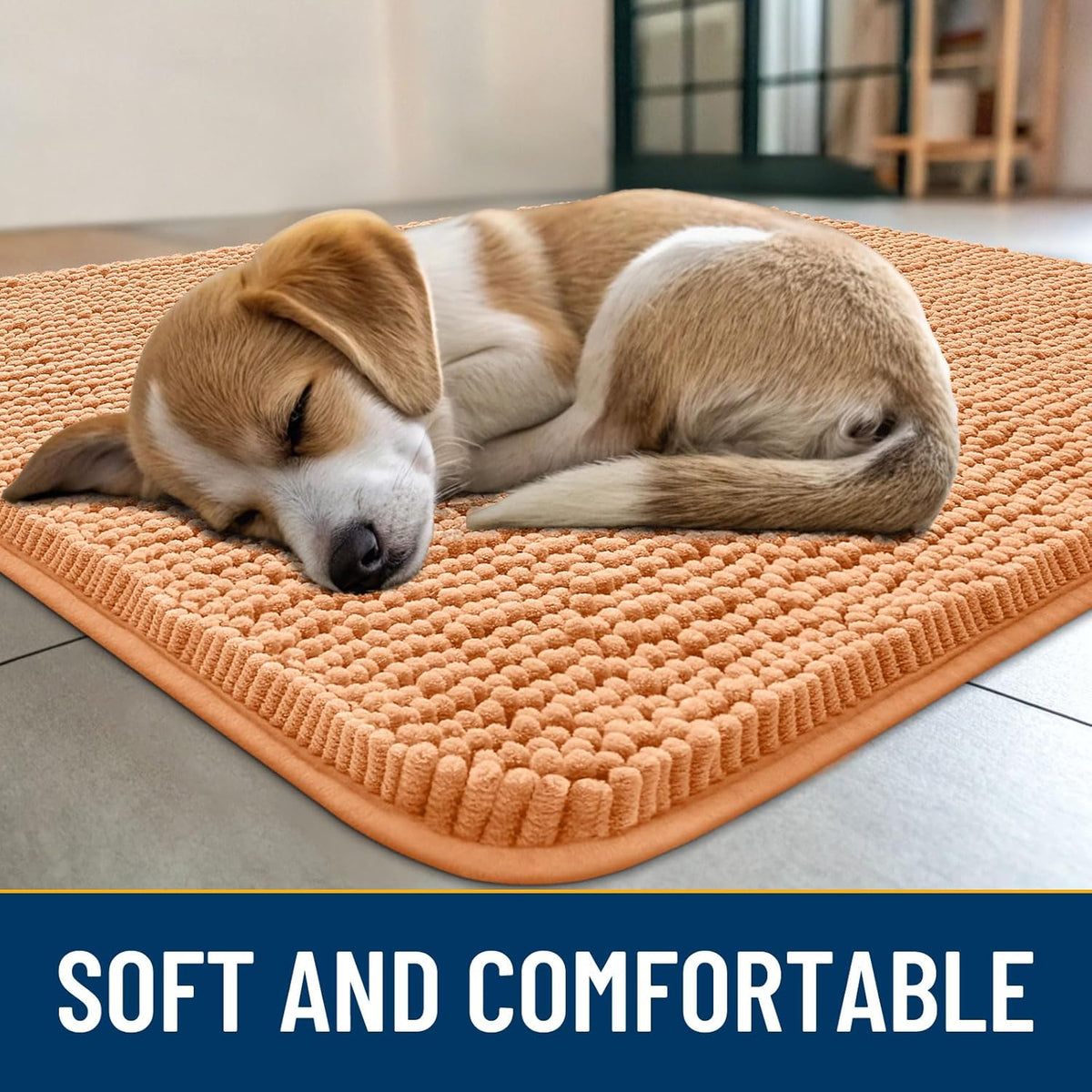 Smiry Dog Door Mat for Muddy Paws 30x20, Absorbs Moisture and Dirt Doormat, Non-Slip Washable Quick Dry Chenille Front Door Mat Indoor Entrance, Entryway Carpet for Inside Floor, Orange