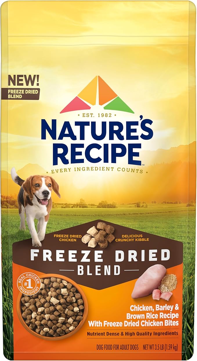 Nature's Recipe Dry Dog Food with Freeze Dried Chicken Bites, Chicken, Barley & Brown Rice Recipe 3.5 lb Bag (Pack of 4)