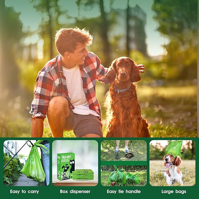 Pet N Pet 800 Counts Unscented Dog Poop Bags Rolls with Tie Handles, 38% Plant Based & 62% PE Poop Bags for Dogs, Extra-Thick Doggie Poo Bag, Pet Waste Bag